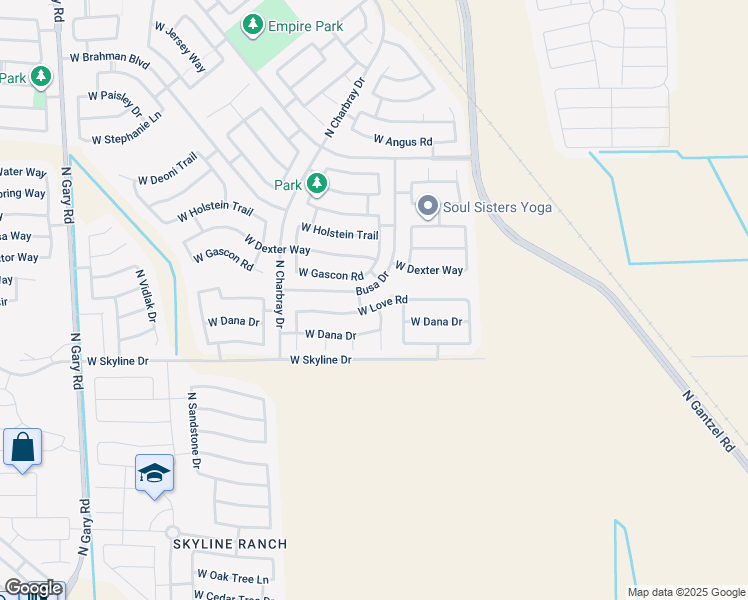 map of restaurants, bars, coffee shops, grocery stores, and more near 258 West Love Road in San Tan Valley
