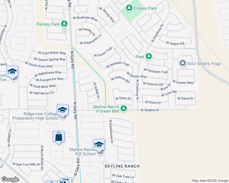 map of restaurants, bars, coffee shops, grocery stores, and more near 912 West Busa Drive in San Tan Valley