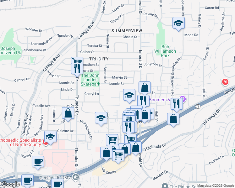 map of restaurants, bars, coffee shops, grocery stores, and more near 330 Nettleton Road in Vista