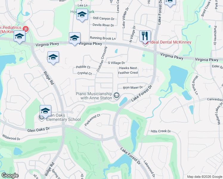 map of restaurants, bars, coffee shops, grocery stores, and more near 5204 Geode Lane in McKinney