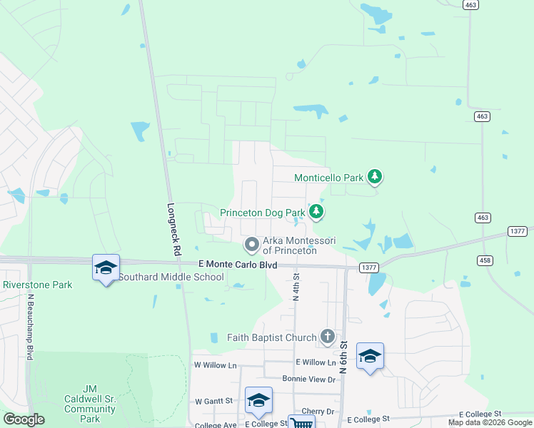 map of restaurants, bars, coffee shops, grocery stores, and more near 277 County Road 461 in Princeton