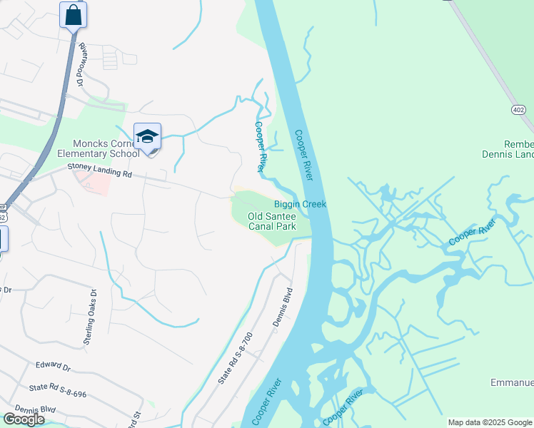 map of restaurants, bars, coffee shops, grocery stores, and more near 777 Stony Landing Road in Moncks Corner