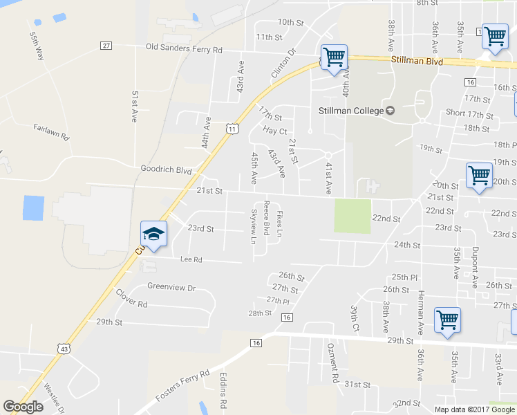 map of restaurants, bars, coffee shops, grocery stores, and more near 2209 Skyview Lane in Tuscaloosa