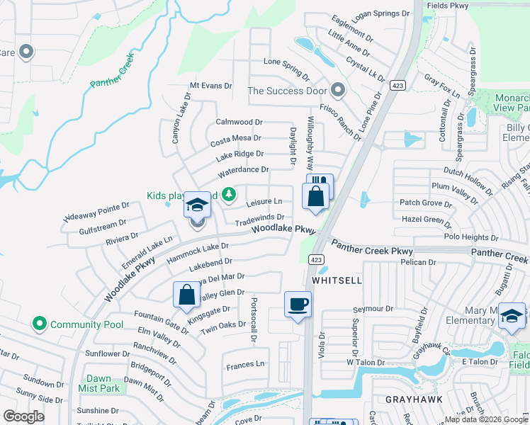 map of restaurants, bars, coffee shops, grocery stores, and more near 2701 Tradewinds Drive in Little Elm