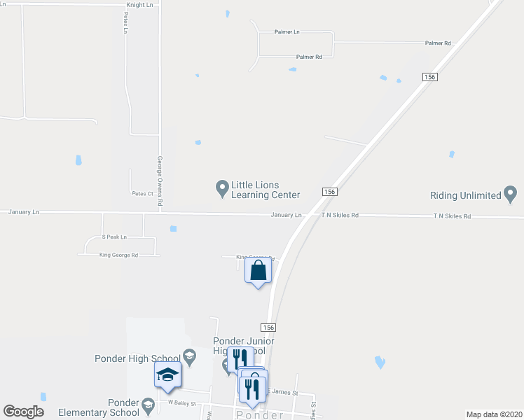 map of restaurants, bars, coffee shops, grocery stores, and more near 114 January Lane in Ponder