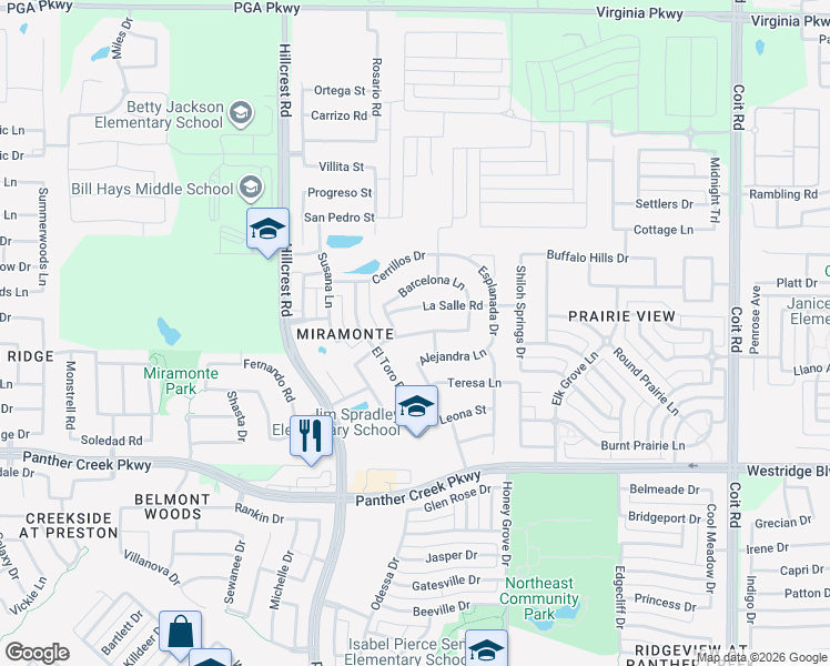 map of restaurants, bars, coffee shops, grocery stores, and more near 11420 Santa Maria Road in Frisco