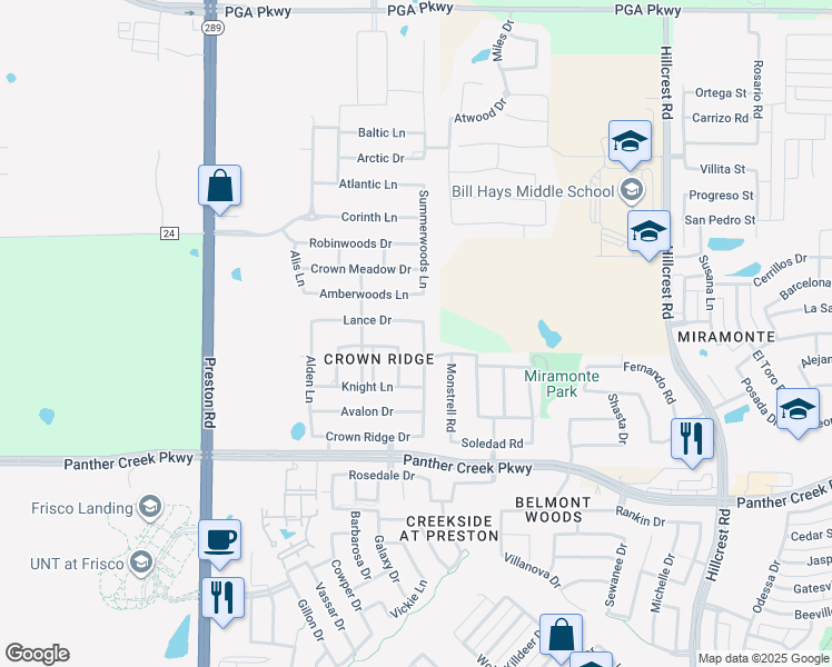 map of restaurants, bars, coffee shops, grocery stores, and more near 13971 Matthew Lane in Frisco