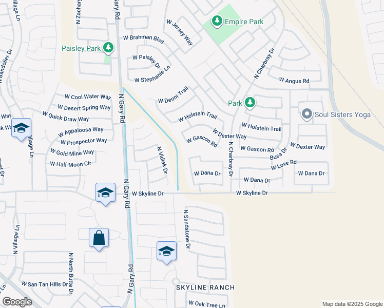 map of restaurants, bars, coffee shops, grocery stores, and more near 912 West Busa Drive in San Tan Valley