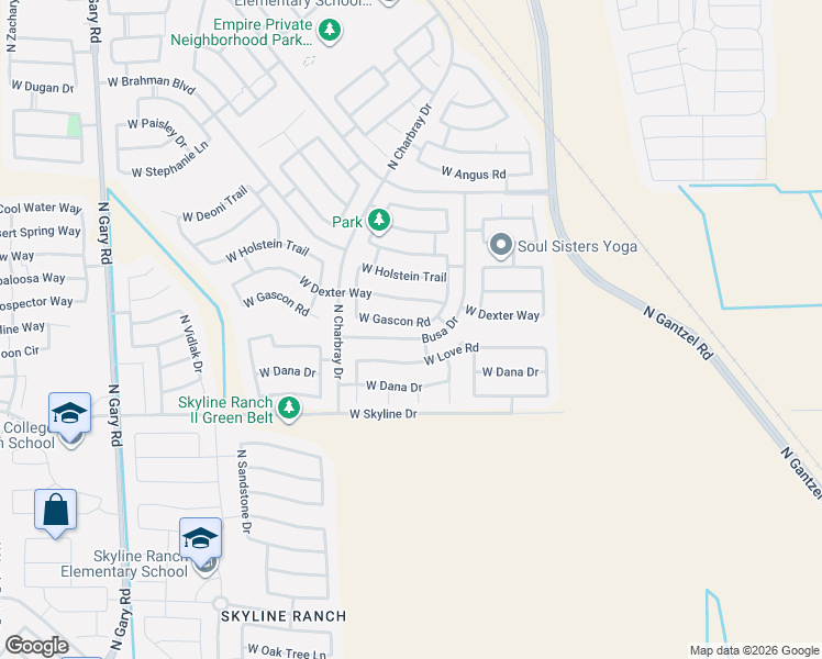 map of restaurants, bars, coffee shops, grocery stores, and more near 363 West Gascon Road in San Tan Valley