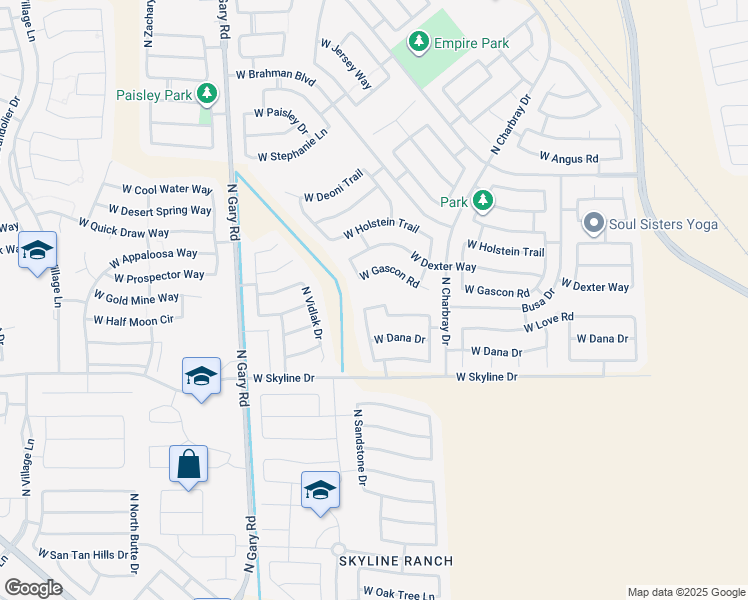 map of restaurants, bars, coffee shops, grocery stores, and more near 912 West Busa Drive in San Tan Valley