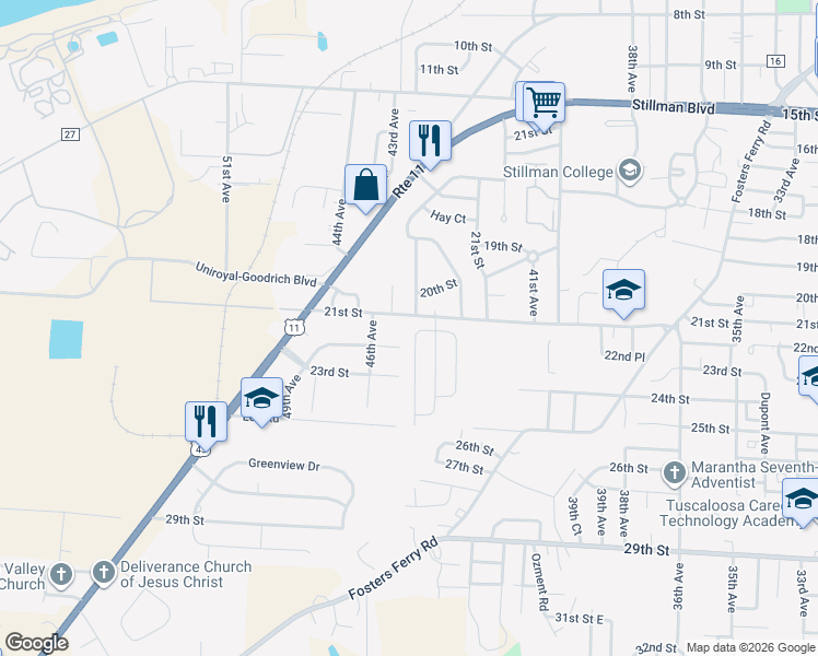 map of restaurants, bars, coffee shops, grocery stores, and more near 2209 Skyview Lane in Tuscaloosa