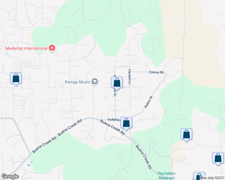 map of restaurants, bars, coffee shops, grocery stores, and more near 911 Valley Crest Drive in Vista