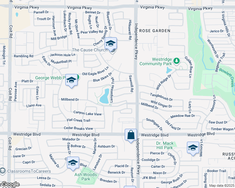 map of restaurants, bars, coffee shops, grocery stores, and more near 10112 Waterstone Way in McKinney