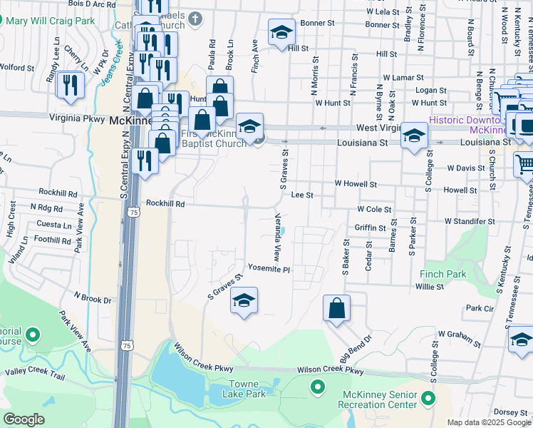 map of restaurants, bars, coffee shops, grocery stores, and more near 1516 Portico Place in McKinney