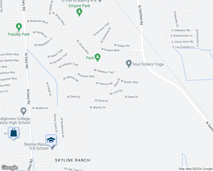 map of restaurants, bars, coffee shops, grocery stores, and more near 363 West Gascon Road in San Tan Valley