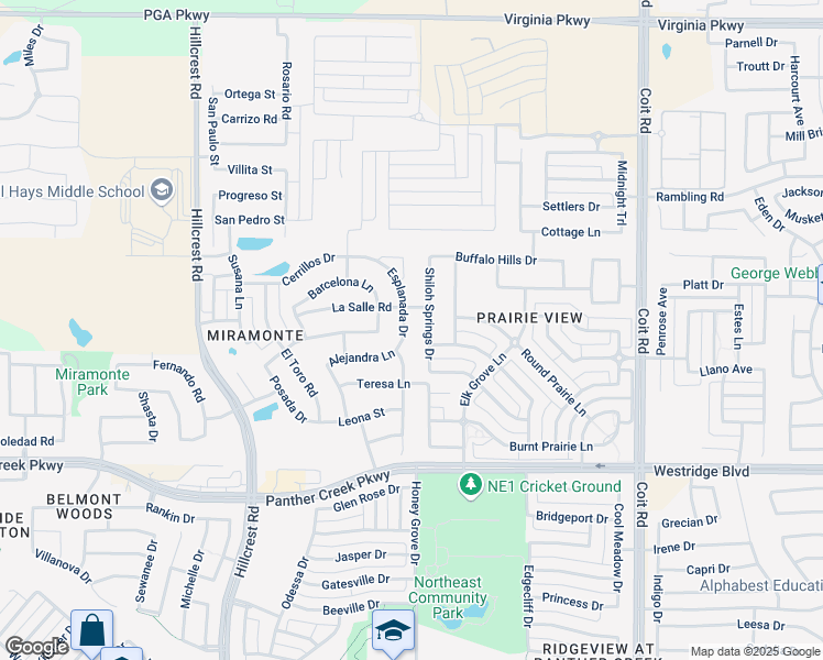 map of restaurants, bars, coffee shops, grocery stores, and more near 14002 Esplanada Drive in Frisco