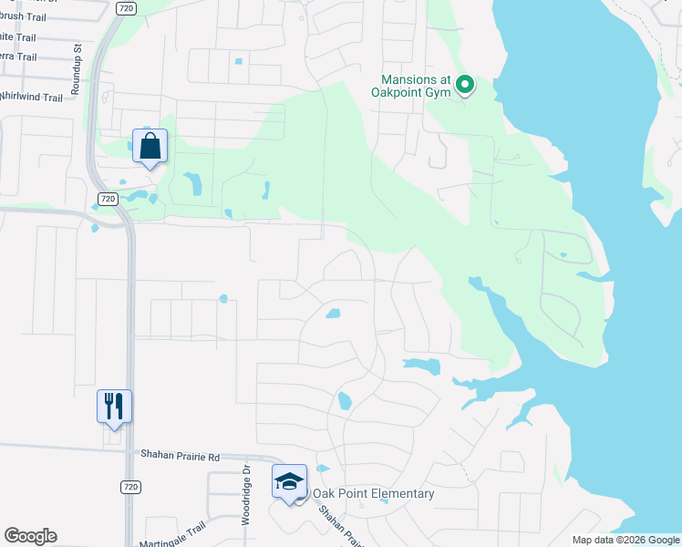 map of restaurants, bars, coffee shops, grocery stores, and more near Mar Top Road in Oak Point