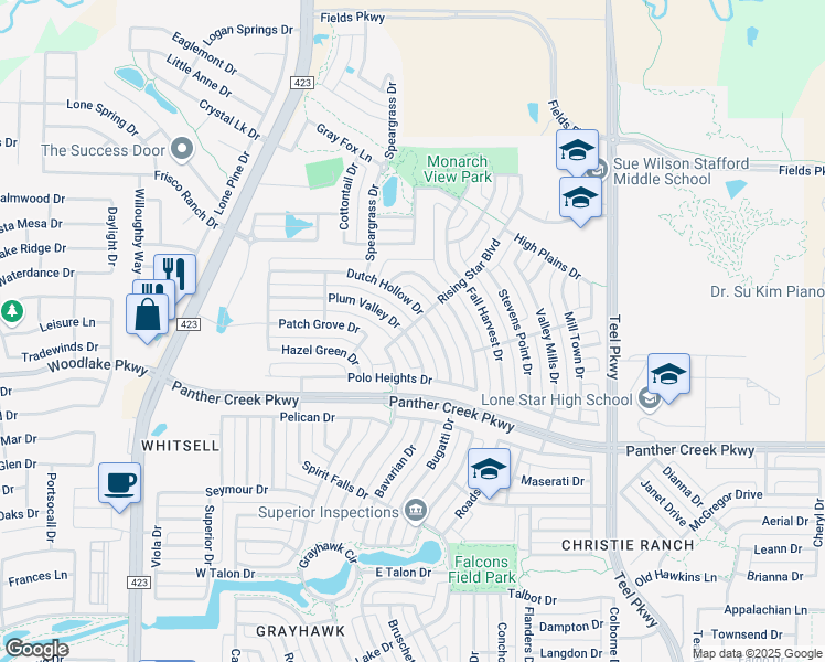 map of restaurants, bars, coffee shops, grocery stores, and more near 13864 Plum Valley Drive in Frisco
