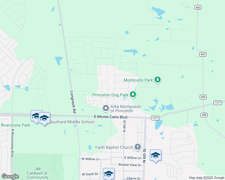 map of restaurants, bars, coffee shops, grocery stores, and more near 277 County Road 461 in Princeton