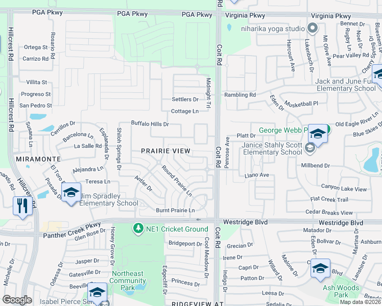 map of restaurants, bars, coffee shops, grocery stores, and more near 12547 Lost Valley Drive in Frisco