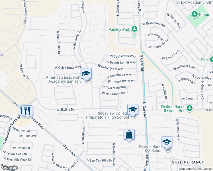 map of restaurants, bars, coffee shops, grocery stores, and more near 1994 West Gold Mine Way in Queen Creek