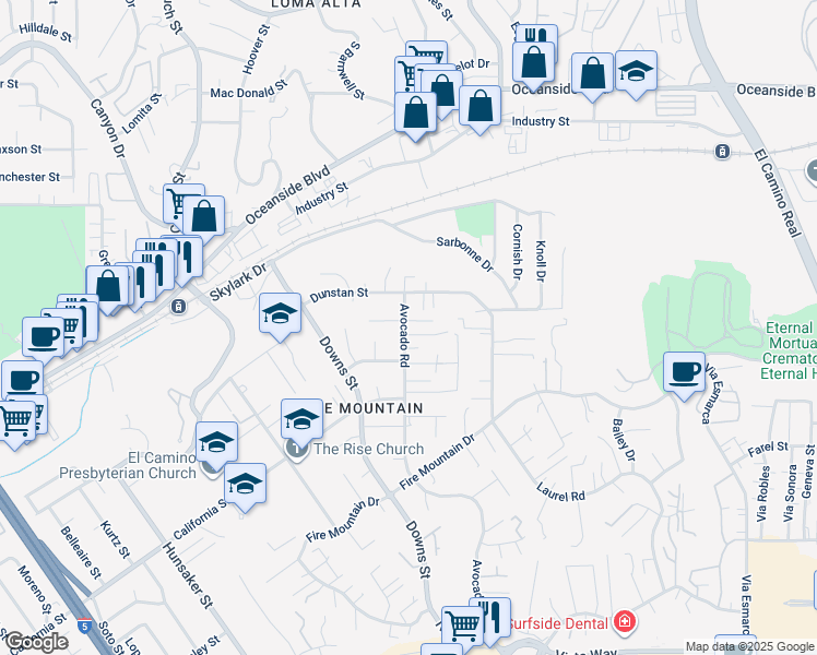 map of restaurants, bars, coffee shops, grocery stores, and more near 2306 Loker Way in Oceanside