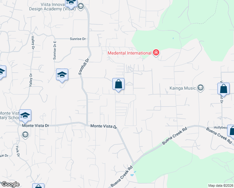 map of restaurants, bars, coffee shops, grocery stores, and more near 1010 La Rueda Drive in Vista