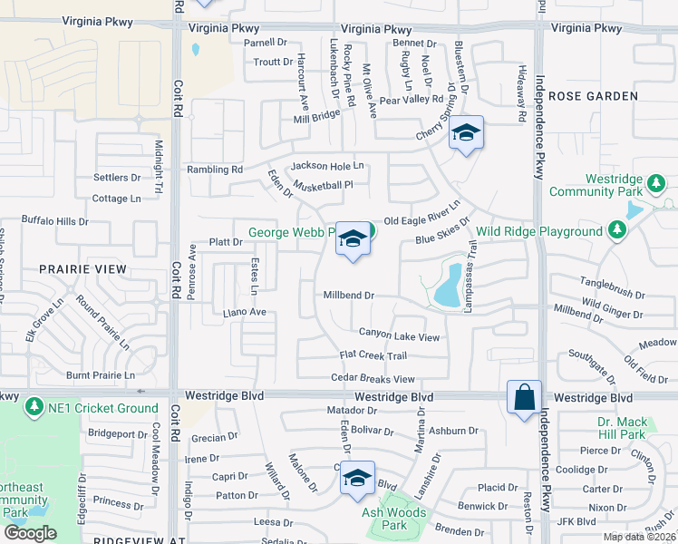 map of restaurants, bars, coffee shops, grocery stores, and more near 10550 Millbend Drive in McKinney