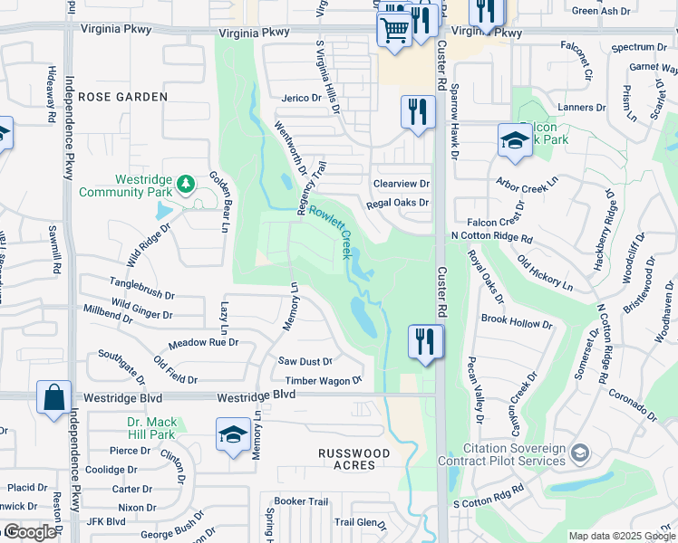 map of restaurants, bars, coffee shops, grocery stores, and more near 913 Deer Ridge Trail in McKinney