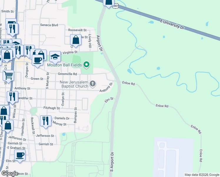 map of restaurants, bars, coffee shops, grocery stores, and more near 1504 Anthony Street in McKinney