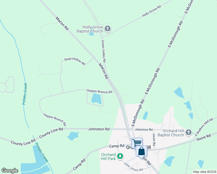 map of restaurants, bars, coffee shops, grocery stores, and more near 215 Hoppin Branch Road in Griffin