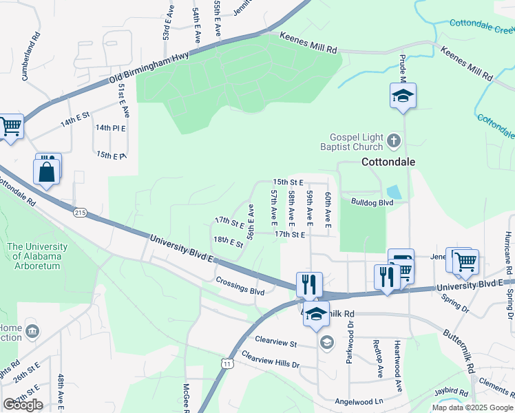 map of restaurants, bars, coffee shops, grocery stores, and more near 1640 57th Ave E in Tuscaloosa