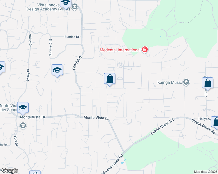 map of restaurants, bars, coffee shops, grocery stores, and more near 983 La Rueda Drive in Vista