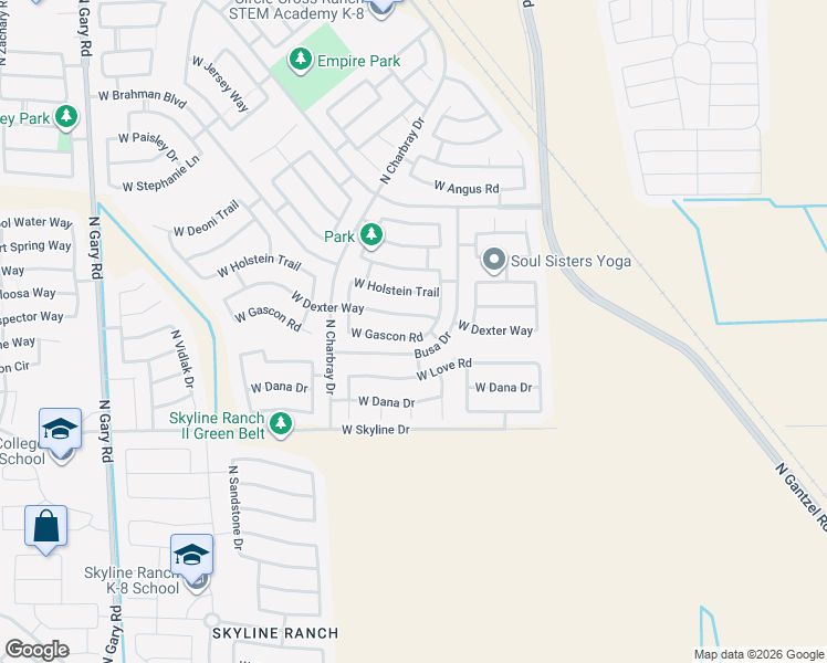 map of restaurants, bars, coffee shops, grocery stores, and more near 363 West Gascon Road in San Tan Valley