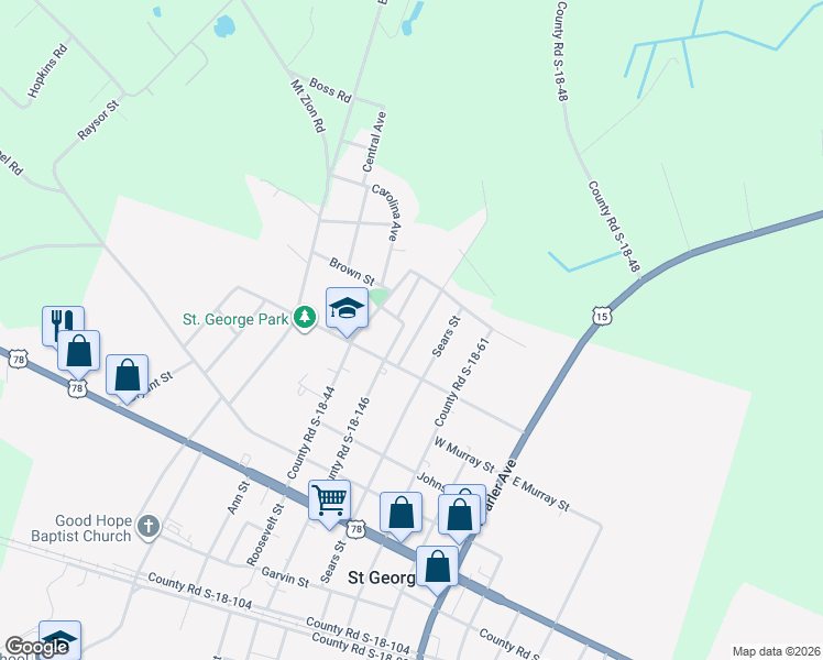 map of restaurants, bars, coffee shops, grocery stores, and more near 705 Sears Street in Saint George