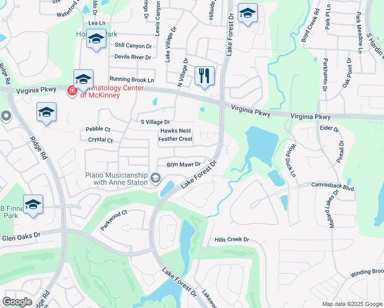 map of restaurants, bars, coffee shops, grocery stores, and more near 5016 Falcon Hollow Road in McKinney