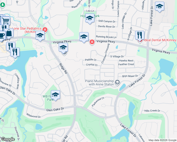 map of restaurants, bars, coffee shops, grocery stores, and more near 5513 Broken Bend Drive in McKinney
