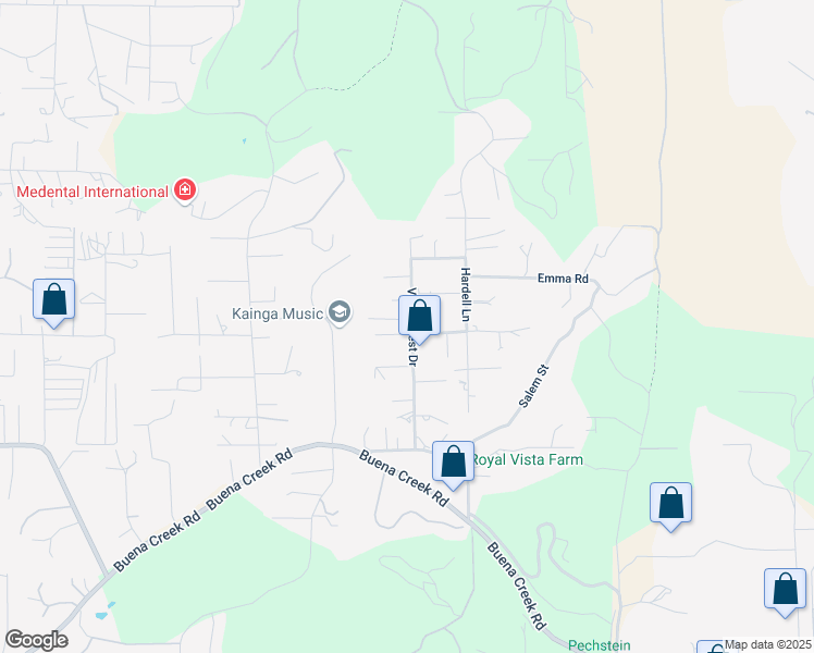 map of restaurants, bars, coffee shops, grocery stores, and more near 911 Valley Crest Drive in Vista