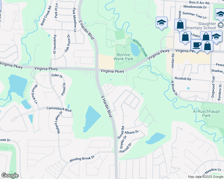 map of restaurants, bars, coffee shops, grocery stores, and more near 400 Preston Creek Drive in McKinney