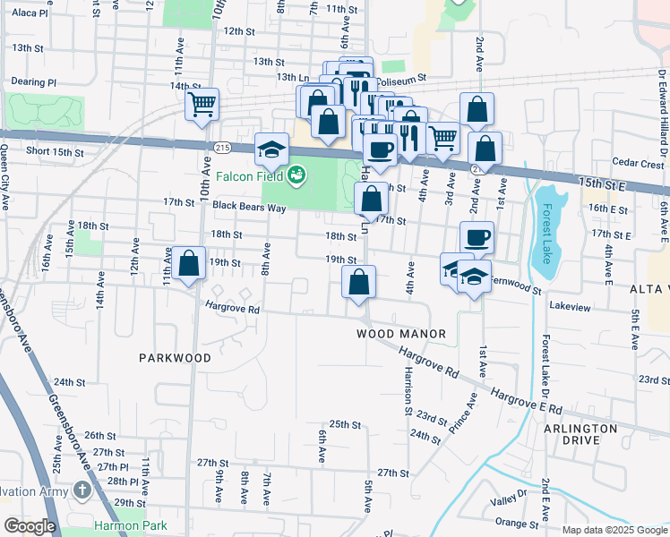 map of restaurants, bars, coffee shops, grocery stores, and more near 1915 6th Avenue in Tuscaloosa