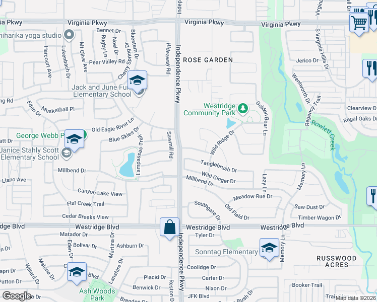 map of restaurants, bars, coffee shops, grocery stores, and more near 9940 Northgate Drive in McKinney