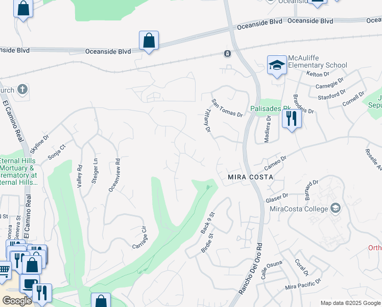 map of restaurants, bars, coffee shops, grocery stores, and more near 2101 Crown View Way in Oceanside