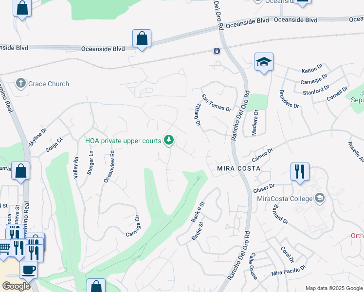 map of restaurants, bars, coffee shops, grocery stores, and more near 2101 Crown View Way in Oceanside