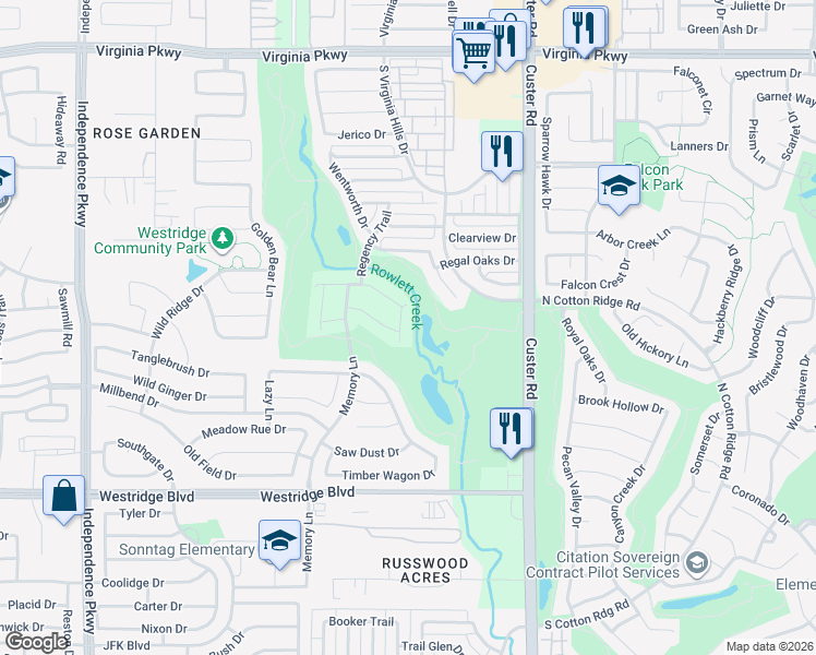 map of restaurants, bars, coffee shops, grocery stores, and more near 9401 National Pines Drive in McKinney