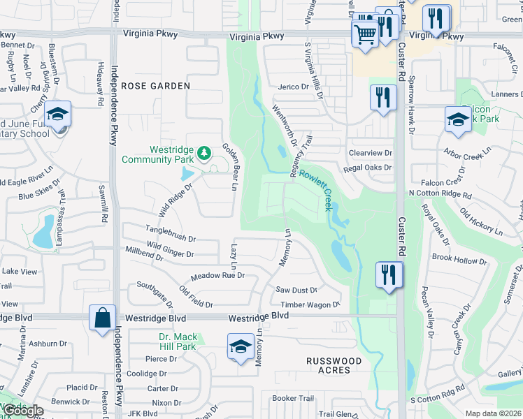 map of restaurants, bars, coffee shops, grocery stores, and more near 915 Eagle Creek Trail in McKinney