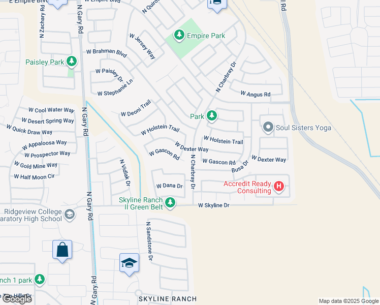 map of restaurants, bars, coffee shops, grocery stores, and more near 653 West Dexter Way in San Tan Valley