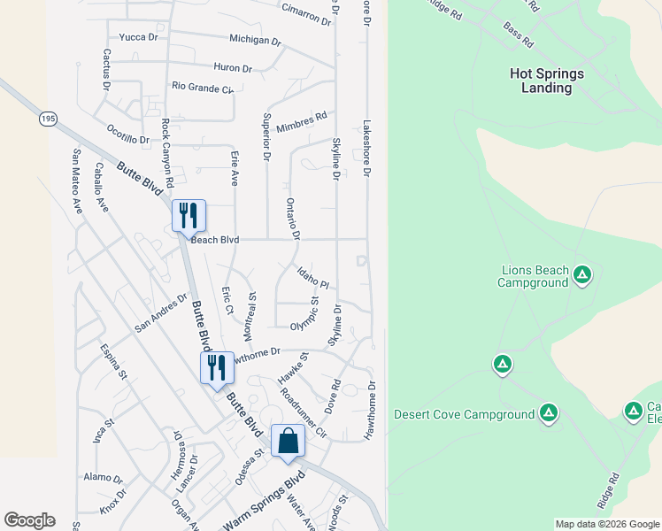 map of restaurants, bars, coffee shops, grocery stores, and more near 410 Skyline Drive in Elephant Butte