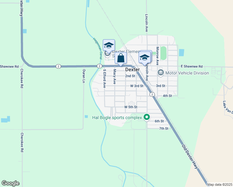 map of restaurants, bars, coffee shops, grocery stores, and more near Edwin Avenue in Dexter