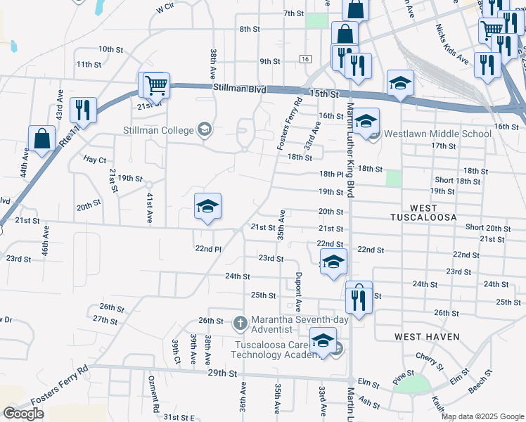 map of restaurants, bars, coffee shops, grocery stores, and more near 2002 Fosters Ferry Road in Tuscaloosa
