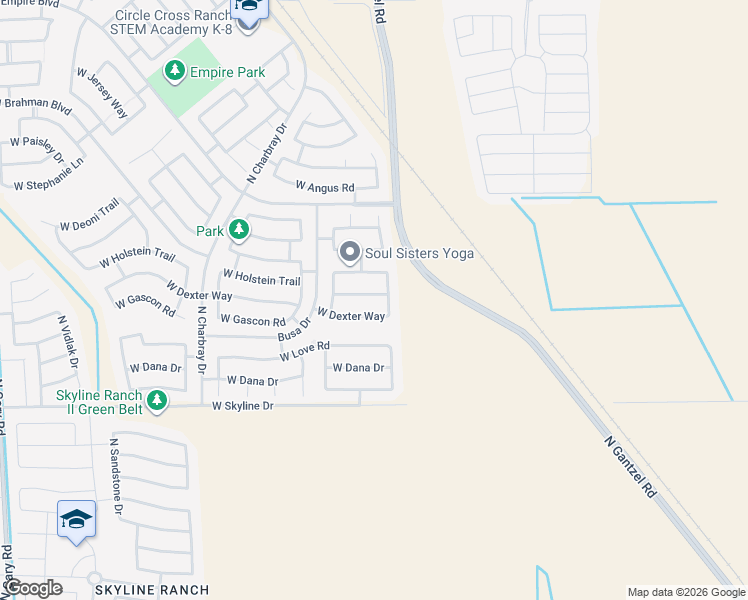 map of restaurants, bars, coffee shops, grocery stores, and more near 65 West Holstein Trail in San Tan Valley